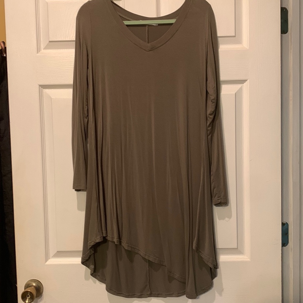 Sherosa Women's Scoop Neck High Low Loose Swing Casual Midi Dress Army Green